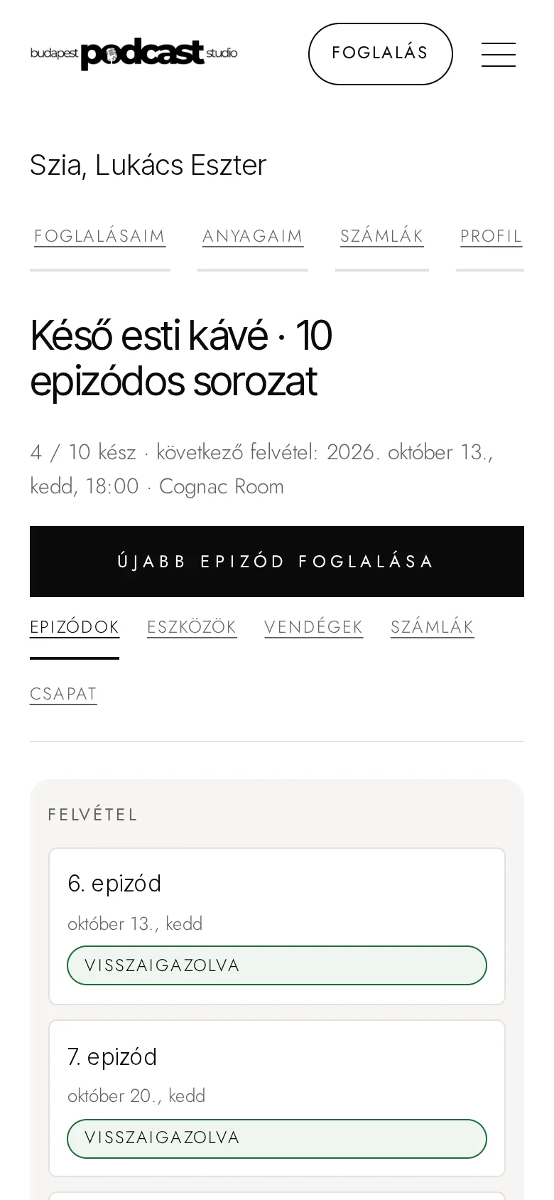 Az ügyfélfiók Műsorom oldala: a sorozat epizódonként