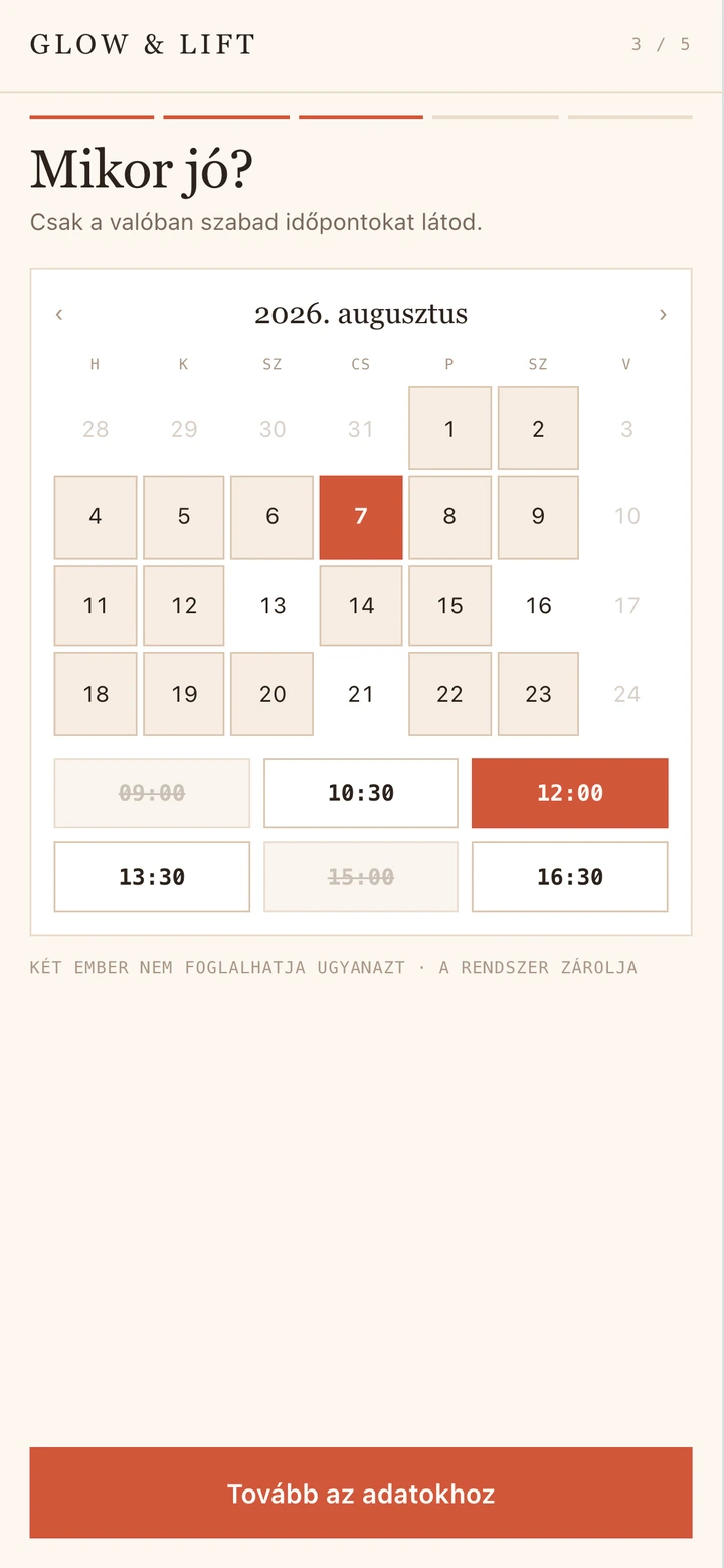 Naptár a valós szabad időpontokkal