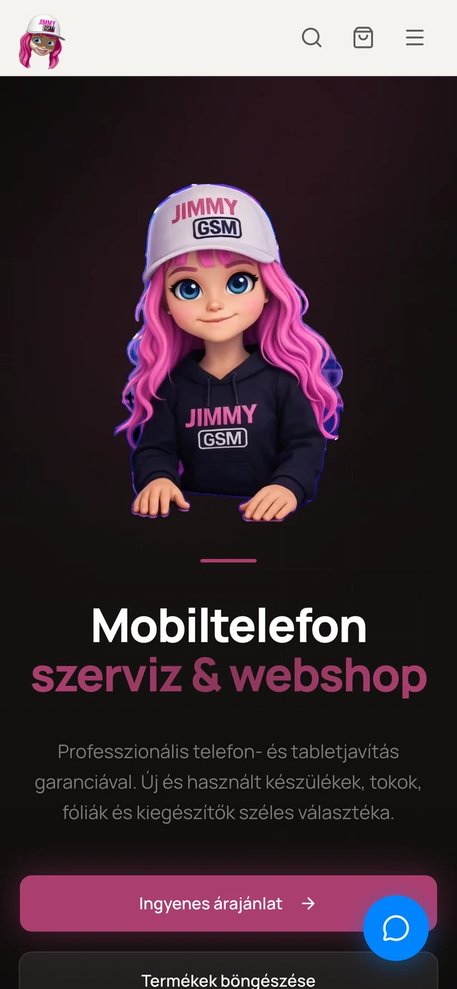 A Jimmy GSM oldal mobil nézetben
