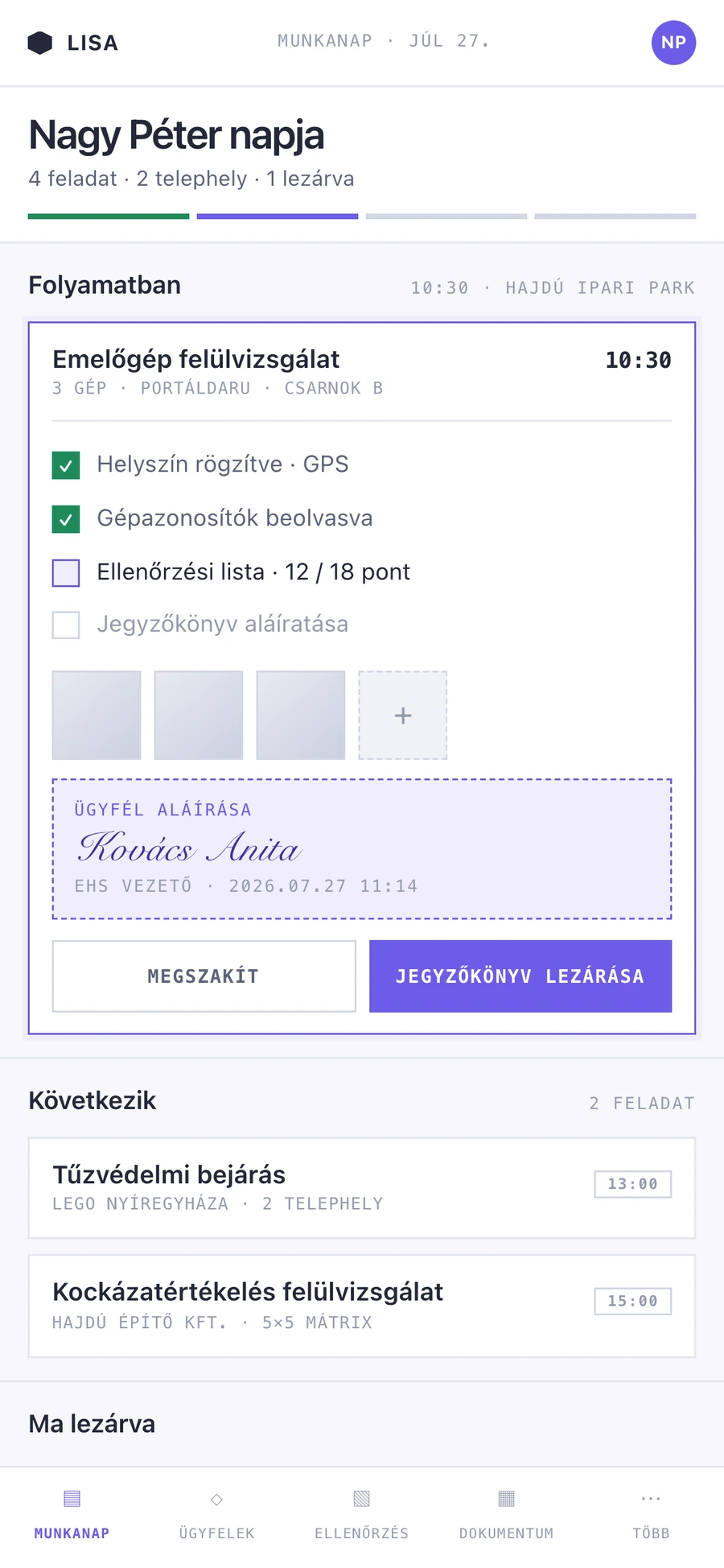 A szakértő munkanapja telefonon: ellenőrzési lista, fotók, helyszíni aláírás