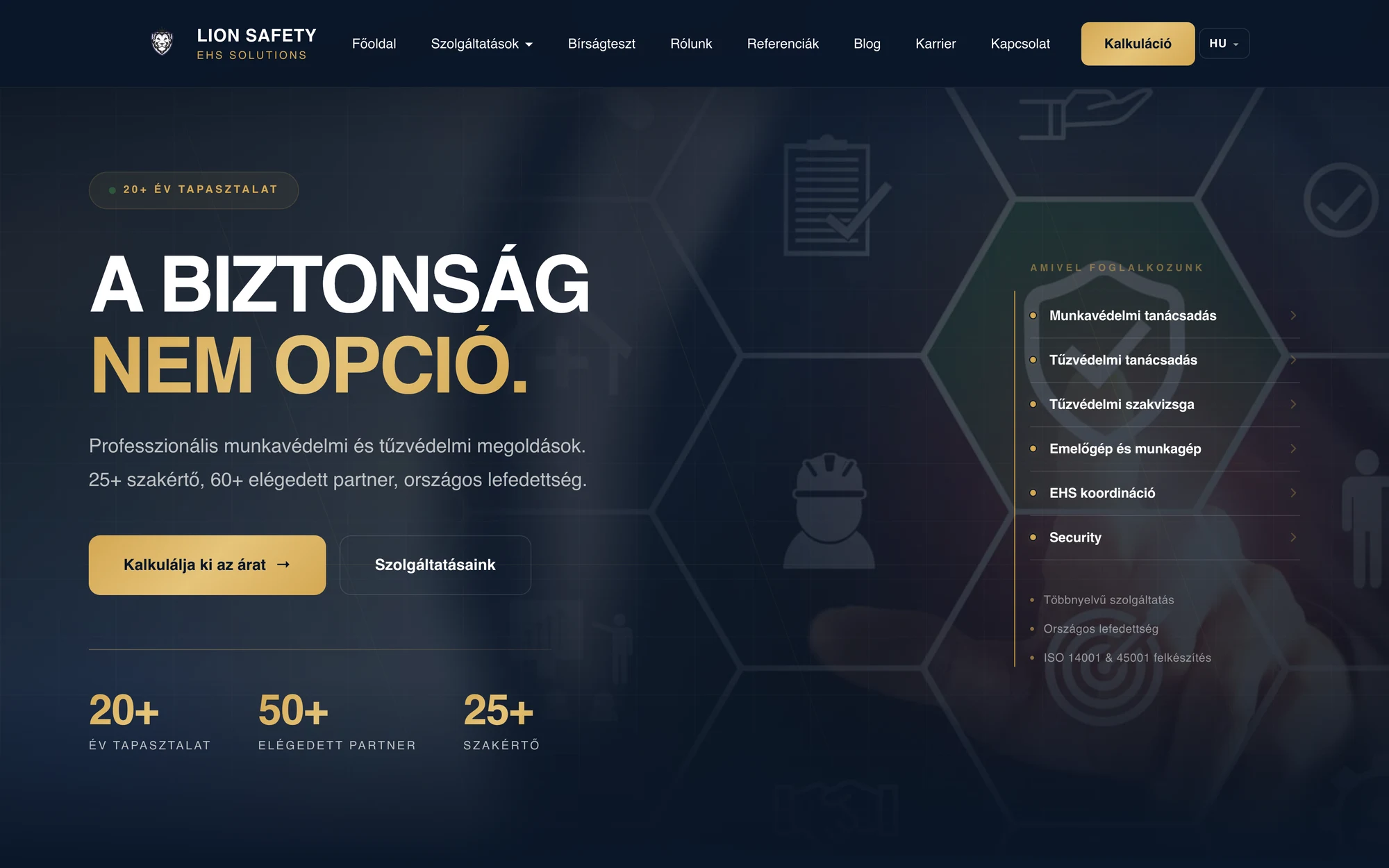 A Lion Safety weboldal nyitóképernyője