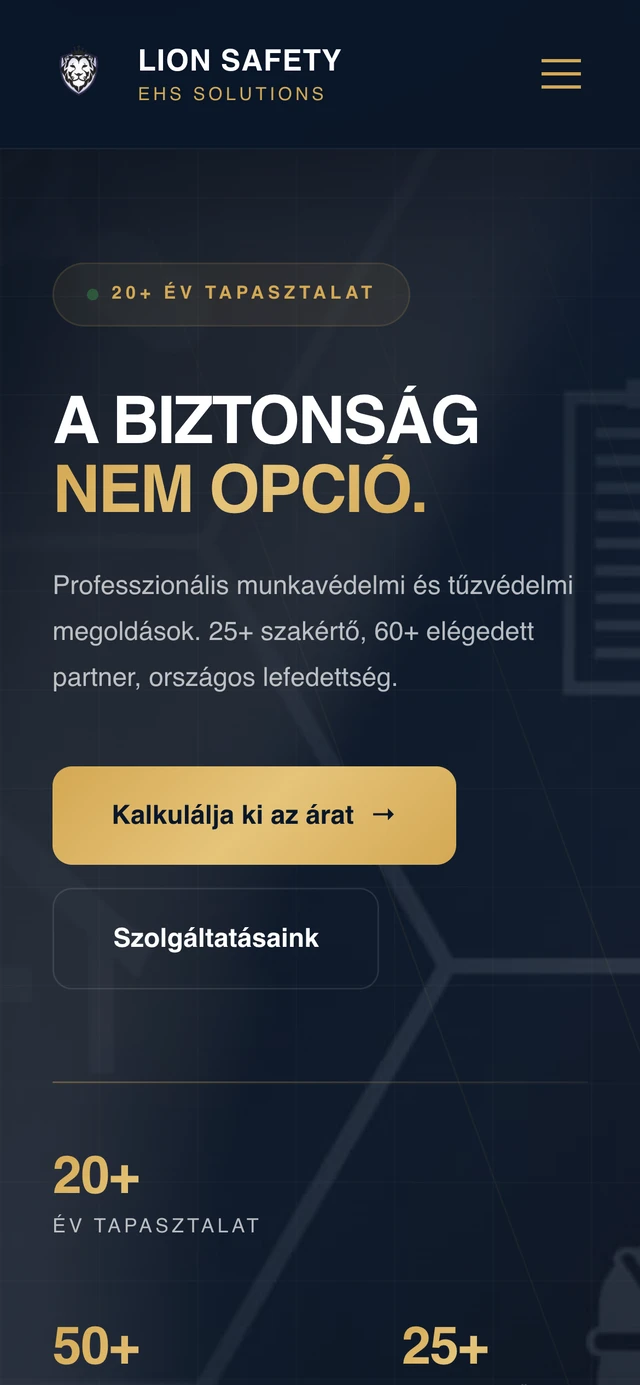 A Lion Safety weboldal mobil nézetben