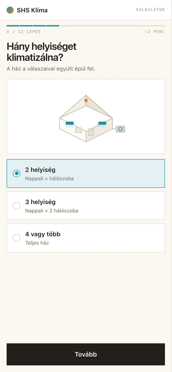 A kalkulátor egyik lépése a felépülő izometrikus házzal