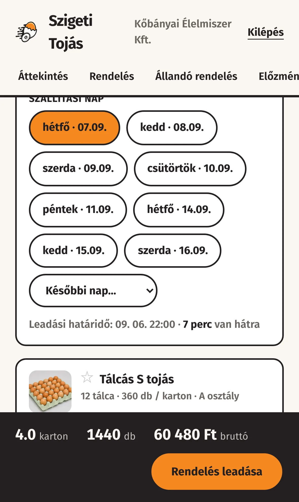 Rendelés telefonon, napválasztóval és visszaszámlálóval
