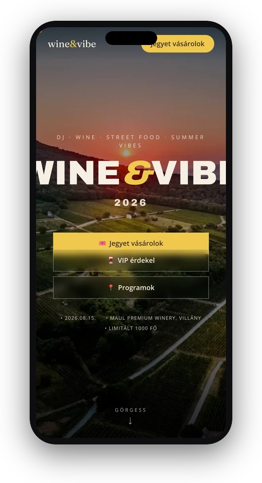 Wine & Vibe mobil nézet